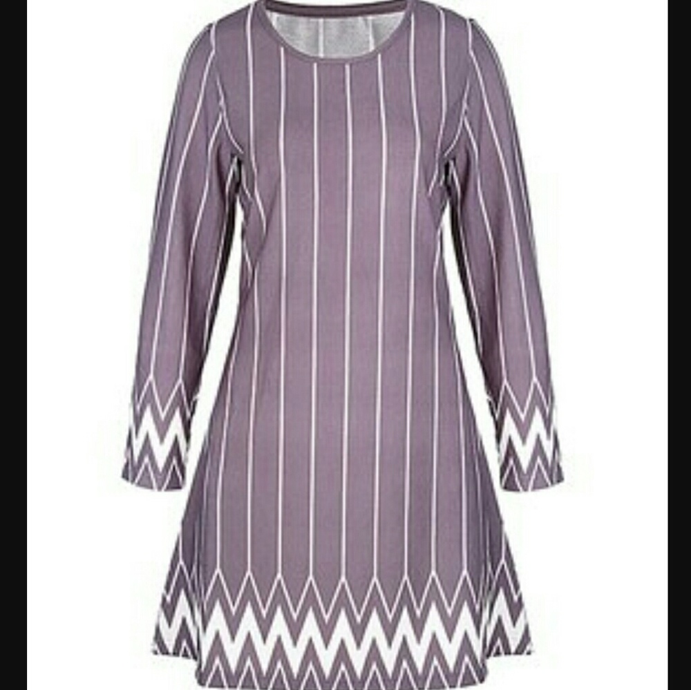NWT Purple Stripe Long-Sleeve A-Line Tunic Dress